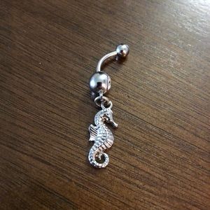 Piercing pagoda sterling silver dangling sea horse naval ring